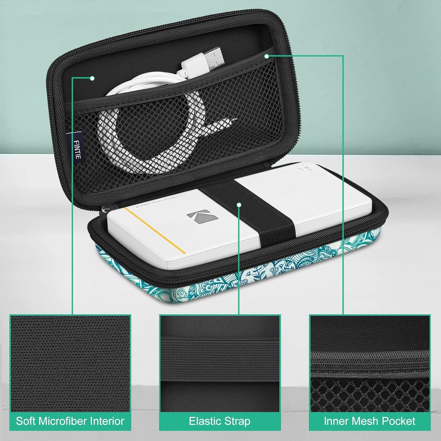 Protective Case for Kodak Step/Mini 2 Hd/Printomatic/Kodak Smile Camera & Printer - Shockproof Hard Shell Carrying Case with Inner Pocket, Emerald Illusions