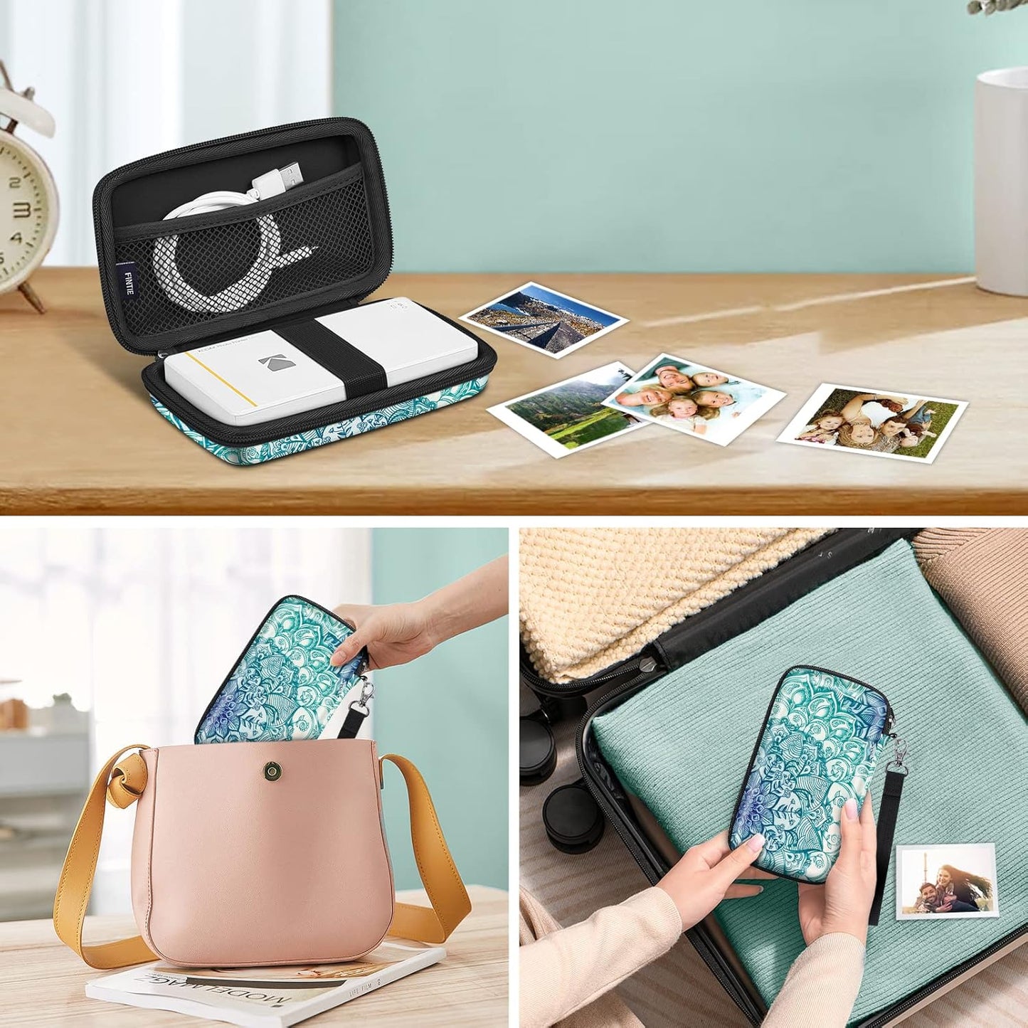 Protective Case for Kodak Step/Mini 2 Hd/Printomatic/Kodak Smile Camera & Printer - Shockproof Hard Shell Carrying Case with Inner Pocket, Emerald Illusions